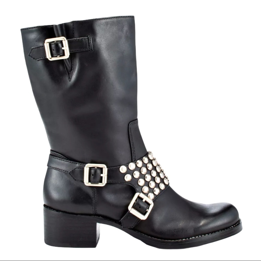 BCBGeneration Halen Black Stud Buckle Zipper Boot